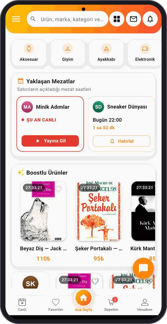 ALDIM ana sayfa — mezattaki ürünler ve geri sayım